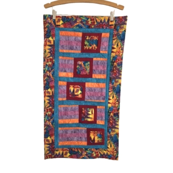 Homemade Tapestry Quilt Table Cover Multi-Color Small Rectangle Abstract Art - Picture 1 of 13